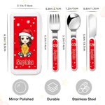 Personalized Cartoon Characters Safe Stainless Steel Kid's Fork Spoon Knife 3 Pcs Cutlery Set with Case Name and Initial Christmas Gift for Kids