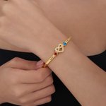 Personalized Love Knot Birthstones Cuff Bracelet with Engraved Name Birthday Anniversary Valentine's Day Gift for Women
