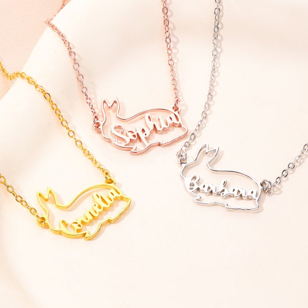 Collier Lapin Personnalisé avec Nom Bijoux Lapin Cadeau d'Anniversaire pour Femmes Filles Amoureux des Animaux