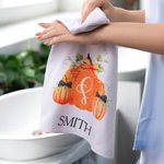 Personalized Preppy Pumpkin Initial Highly Absorbent Soft Waffle Tea Towel with Name Halloween Thanksgiving Gift for Cooking Enthusiast Family