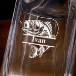 Personalisierte Fischerei Muster Whiskey Dekanter Gläser Set mit eingraviertem Namen Initiale und hölzerne Aufbewahrungsbox Geburtstagsgeschenk für Barkeeper