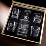 Personalized Classic Golf Elements Whiskey Decanter Wooden Storage Box Set with Name and Initial Birthday Game Day Gift for Golf Lovers