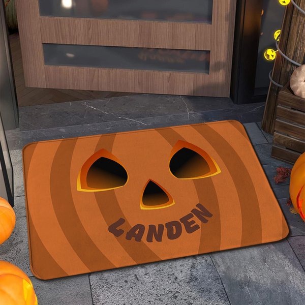 Personalised Funny Pumpkin Face Non-Slip Door Mat with Name Home Decor Halloween Gift for Family Friends