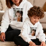Personalized Multicolor Mother and Son Photo Design Soft Sweatshirt Hoodie with Text Daily Wear Birthday Christmas Gift for Kid Family