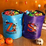 Personalized Cartoon Character Witch Hat Initial Glowing Candy Bucket with Name Trick or Treat Halloween Party Gift for Girls Boys