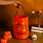 Personalized Cartoon Character Witch Hat Initial Glowing Candy Bucket with Name Trick or Treat Halloween Party Gift for Girls Boys