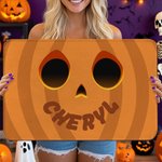 Personalized Funny Pumpkin Face Non-Slip Door Mat with Name Home Decor Halloween Gift for Family Friends