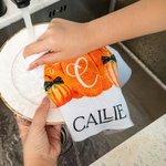 Personalized Preppy Pumpkin Initial Highly Absorbent Soft Waffle Tea Towel with Name Halloween Thanksgiving Gift for Cooking Enthusiast Family