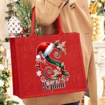 Gepersonaliseerde belletje kerstmuts grote capaciteit Jute rode tas met initialen en naam kerstfeest cadeau voor kinderen volwassenen