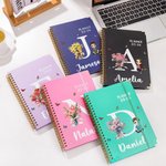 Personalized Birth Flower Cartoon Character Spiral A5 Notebook with Name Initial and Weekly Planner Page Birthday Christmas Gift for Family Friends