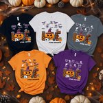 Personalized Ghost Bat Pumpkin Love Multicolour 100% Cotton T-shirt with 1-10 Names and Title  Halloween Gift for Family