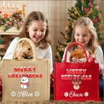 Personalised Merry Christmas Snowman Elk Large Jute Tote Bag with Name Daily Use Christmas Gift for Kids Family Friends