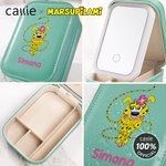 Marsupilami de cola larga personalizado Joyero de piel de PU con nombre y espejo LED ajustable Regalo de cumpleaños para niñas | Callie × Marsupilami