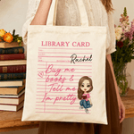 Personalised Cartoon Reading Girl Canvas Bag with Name and Handles Birthday Gift for Bookworms Book Lovers
