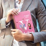 Personalized Birth Flower Cartoon Character Spiral A5 Notebook with Name Initial and Weekly Planner Page Birthday Christmas Gift for Family Friends