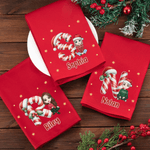 Personalizzato Cappello di Babbo Natale iniziale personaggio dei cartoni animati rosso 100% cotone Tovagliolo riutilizzabile con nome Decorazione da tavolo Regalo di Natale per amico di famiglia