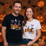 Personalized Ghost Bat Pumpkin Love Multicolour 100% Cotton T-shirt with 1-10 Names and Title  Halloween Gift for Family
