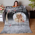 Personalized Cardinal Birds Hug From Heaven Soft Throw Blanket with Photo and Name Memorial Sympathy Gift for Family Friend