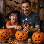 Personalized Ghost Bat Pumpkin Love Multicolour 100% Cotton T-shirt with 1-10 Names and Title  Halloween Gift for Family