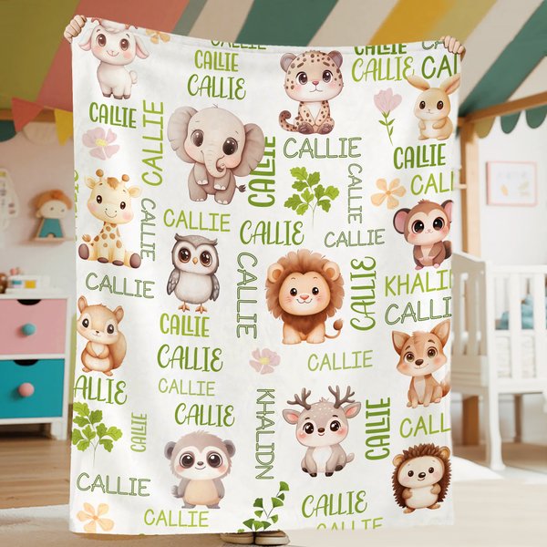 Mantas personalizadas con nombre de animales del bosque para el Día del Niño Regalo de Navidad para niños y niñas