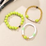 Personalised Tennis Ball Silicone Beaded Bracelet with Name Team Spirit Wear Game Day Birthday Gift for Cheerleader Tennis Enthusiast