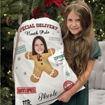 Personalised Special Delivery North Pole Santa Claus Canvas Drawstring Gift Bag with Name and Photo Christmas Gift for Friends Family