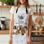 Personalized Crown Heart-Shaped Prints 3 Photos Waterproof Adjustable Apron with Name and Pockets Mother's Day Birthday Gift for Mom Grandma