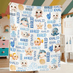 Personalized Cute Marine Animals Design Soft Throw Blanket with Name Home Decor Birthday Christmas Gift for Boys Girls