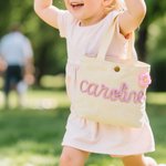 Gepersonaliseerde veelkleurige gevlochten naam corduroy lunchtas met bloem dierlijke strik accessoire dagelijkse reizen school verjaardagscadeau voor peuters kinderen