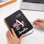 Personalized Birth Flower Cartoon Character Spiral A5 Notebook with Name Initial and Weekly Planner Page Birthday Christmas Gift for Family Friends