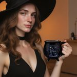 Personalised Witch Initial Black Cauldron Ceramic Coffee Mug with Name Halloween Party Gift for Family Friends
