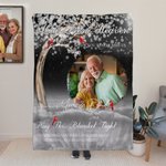 Personalized Cardinal Birds Hug From Heaven Soft Throw Blanket with Photo and Name Memorial Sympathy Gift for Family Friend