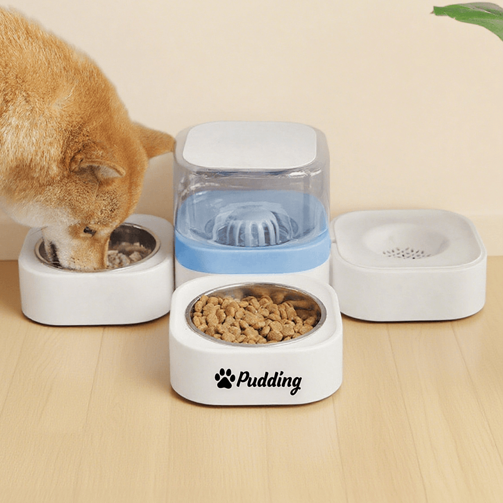 Distributeur de nourriture et d'eau personnalisé avec 2 bols et nom Fournitures pour animaux de compagnie Cadeau d'utilisation quotidienne à l'intérieur pour les propriétaires d'animaux de compagnie