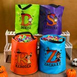 Personalized Cartoon Character Witch Hat Initial Glowing Candy Bucket with Name Trick or Treat Halloween Party Gift for Girls Boys