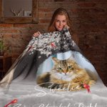 Personalized Cardinal Birds Hug From Heaven Soft Throw Blanket with Photo and Name Memorial Sympathy Gift for Family Friend