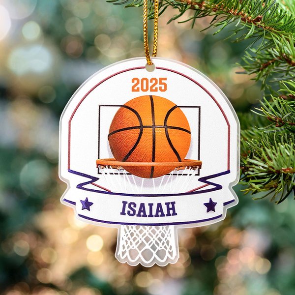 Adorno colgante acrílico personalizado de baloncesto con nombre y año Decoración del árbol Regalo de Navidad para los amantes del baloncesto