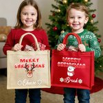 Personalised Merry Christmas Snowman Elk Large Jute Tote Bag with Name Daily Use Christmas Gift for Kids Family Friends