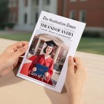 Gepersonaliseerde afstudeerkrant met naam en foto voor bloemen boeket afstudeergeschenk voor middelbare school afgestudeerden