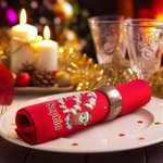 Personalizzato Cappello di Babbo Natale iniziale personaggio dei cartoni animati rosso 100% cotone Tovagliolo riutilizzabile con nome Decorazione da tavolo Regalo di Natale per amico di famiglia