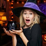 Personalised Witch Initial Black Cauldron Ceramic Coffee Mug with Name Halloween Party Gift for Family Friends