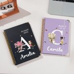 Personalized Birth Flower Cartoon Character Spiral A5 Notebook with Name Initial and Weekly Planner Page Birthday Christmas Gift for Family Friends
