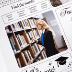 Gepersonaliseerde afstudeerkrant met naam en foto voor bloemen boeket afstudeergeschenk voor middelbare school afgestudeerden