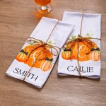 Personalized Preppy Pumpkin Initial Highly Absorbent Soft Waffle Tea Towel with Name Halloween Thanksgiving Gift for Cooking Enthusiast Family