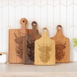 Personalized Flower Highland Cow Reversible Cheese Charcuterie Cutting Board with Grip Made in USA Housewarming Birthday Gift for Highland Cow Lovers