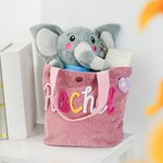 Gepersonaliseerde veelkleurige gevlochten naam corduroy lunchtas met bloem dierlijke strik accessoire dagelijkse reizen school verjaardagscadeau voor peuters kinderen