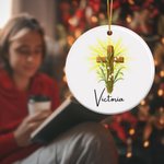 Personalized Birth Flower Cross Ceramic Christmas Ornament with Name Tree Decoration Easter Christmas Baptism Gift for Christians