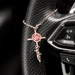 Personalized Birth Flower Christian Cross Steering Wheel Charm with Name Christian Baptism  Gift for Female Christian Drivers
