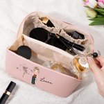 Borsa da trucco in pelle personalizzata con nome personaggio animato segno zodiacale e fiore di nascita accessorio da viaggio regalo per donne