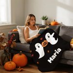 Coperta morbida personalizzata con nome e motivo gotico di fantasma scheletro o zucca regalo per Halloween per bambini amici o famiglia