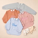 Personalized Waterproof Long Sleeve Smock Bib with Embroidered Name Birthday Baby Shower Gift for Babies